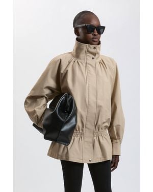 Karen Millen Trench Check Mix Funnel Neck Bomber Jacket - Natural