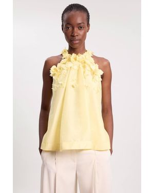 Karen Millen Floral Applique Woven Halter Woven Blouse - Natural