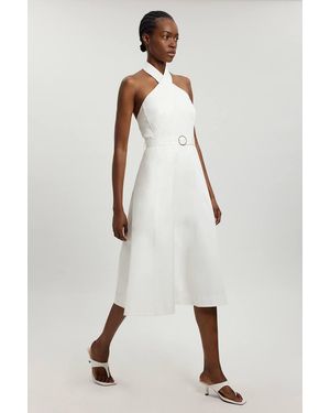 Karen Millen Tailored Cotton Sateen Halter Full Midi Dress - Natural