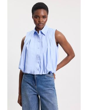 Karen Millen Cotton Sleeveless Puffball Shirt - Blue