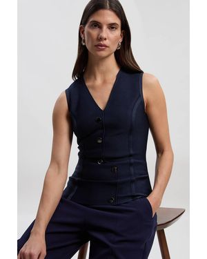 Karen Millen Figure Form Bandage Button Through Top - Blue