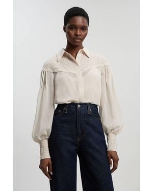 Karen Millen Hotfix Studded Long Sleeve Woven Shirt - Blue