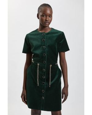 Karen Millen Tailored Velvet Button Through Mini Dress - Green
