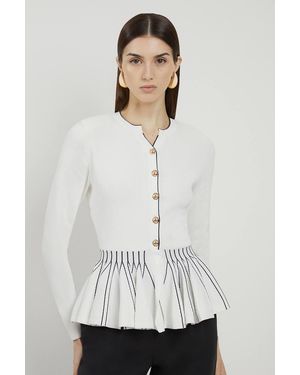 Karen Millen Viscose Blend Knit Peplum Jacket - White