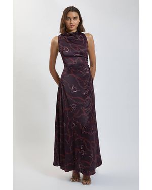 Karen Millen Viscose Satin Chain Print Sleeveless Maxi Dress - Purple