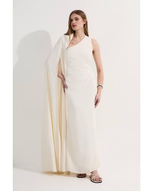 Karen Millen Petite Soft Tailored Cape Sleeve Maxi Dress - Natural