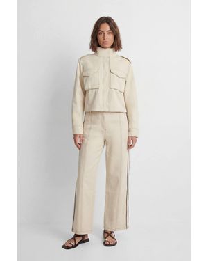 Karen Millen Tailored Military Cotton Stripe Straight Leg Trouser - Natural