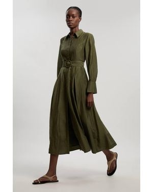 Karen Millen Organdie Woven Midi Shirt Dress - Green