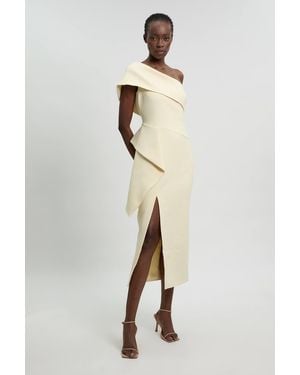 Karen Millen Compact Stretch Ruffle Detail Asymmetric Pencil Dress - Natural
