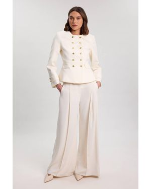 Karen Millen Cotton Tailored Button Detail Peplum Blazer - Natural