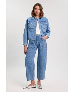 Karen Millen Denim Studded Barrel Leg Jeans - Blue