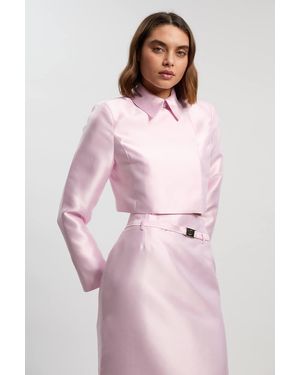 Karen Millen Forever Satin Twill Cropped Wrap Tailored Jacket - Pink