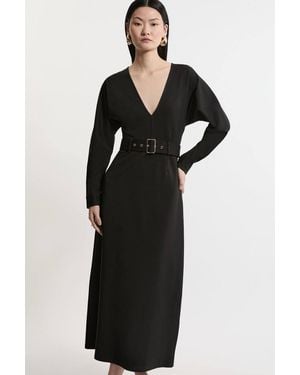Karen Millen Ponte Belted Maxi Dress - Black