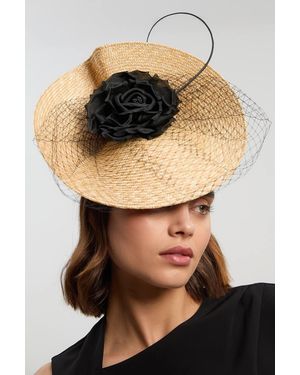 Karen Millen Asymmetric Flower & Quill Fascinator - Black