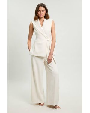 Karen Millen Compact Stretch Tailored Wide Leg Trouser - White