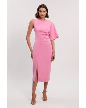 Karen Millen Soft Tailored One Shoulder Pencil Midi Dress - Pink