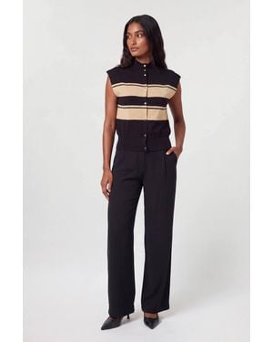 Karen Millen Stripe Viscose Blend High Neck Knitted Tank Top - Blue