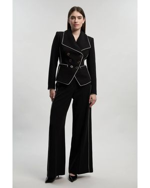 Karen Millen Compact Stretch Contrast Tipped Wide Leg Tailored Trouser - Black