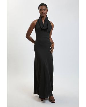 Karen Millen Viscose Satin Back Crepe Cowl Front Backless Maxi Dress - Black