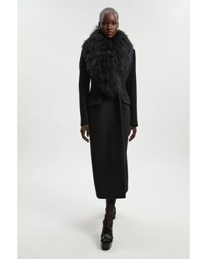 Karen Millen Wool Detachable Collar Tailored Double Breasted Midi Coat - Black