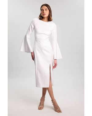 Karen Millen Tailored Lace Up Back Detail Midi Dress - White