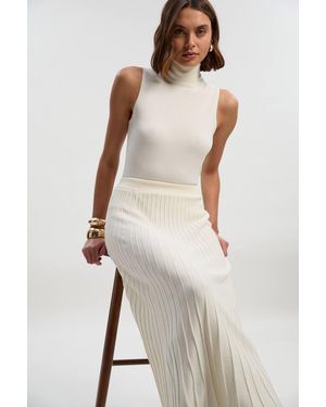 Karen Millen High Waisted Textured Knit Full Maxi Skirt - White