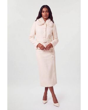 Karen Millen Texture Tweed Button Midi Pencil Skirt - Pink