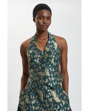 Karen Millen Jacquard Tailored Waistcoat - Green