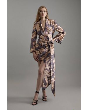 Karen Millen Metallic Tailored Blazer Mini Dress - Grey