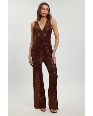 Karen Millen Premium Crystal Embellished Jumpsuit - Brown