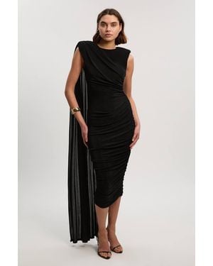 Karen Millen Premium Slinky Crepe Scarf Detail Maxi Dress - Black