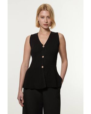 Karen Millen Ribbed Cotton Knitted Waistcoat - Black