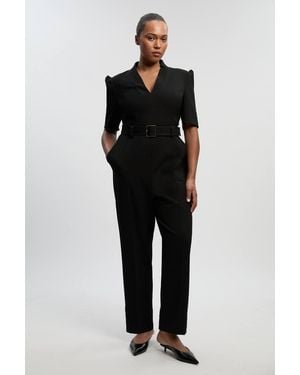 Karen Millen Plus Size Forever Structured Crepe Belted Jumpsuit - Black