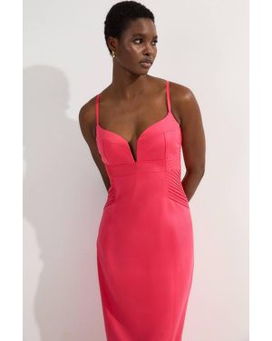Karen Millen Premium Linen Pintuck Detail Pencil Tailored Midi Dress