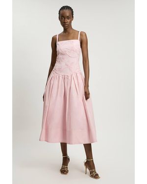 Karen Millen Textured Floral Woven Midi Dress - Pink