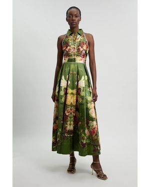 Karen Millen Floral Twill Collared Maxi Dress - Green