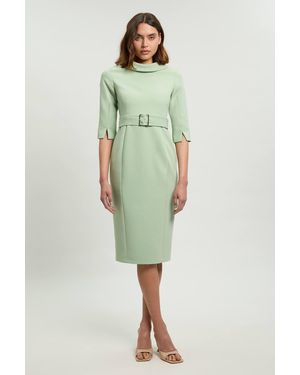Karen Millen Tailored Roll Neck Pencil Midi Dress - Green