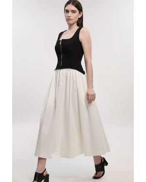 Karen Millen Compact Stretch Cotton Mix Tailored Full Skirted Midi Dress - Natural