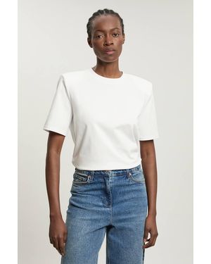 Karen Millen Power Shoulder Jersey T-Shirt - White