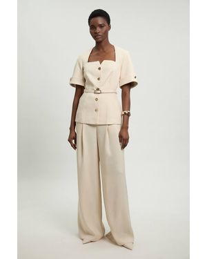 Karen Millen Viscose Blend Wide Leg Tailored Trouser - Natural