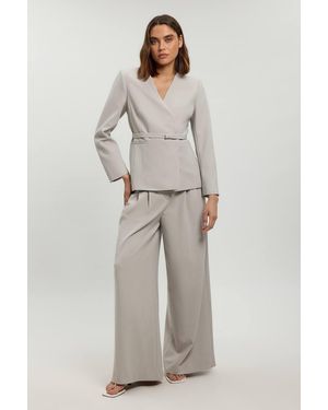 Karen Millen Compact Stretch Wide Leg Trouser - Grey