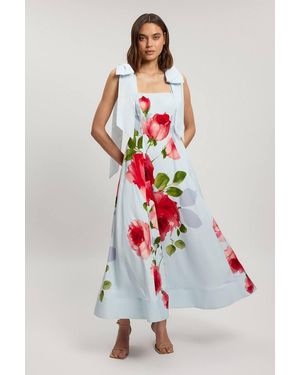 Karen Millen Viscose Linen Floral Print Woven Prom Dress - White
