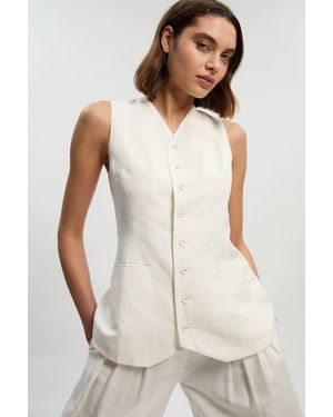 Karen Millen Viscose Linen Woven Longline Waistcoat - White