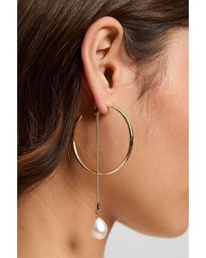 Karen Millen Modern Pearl Hoop Earrings - Brown