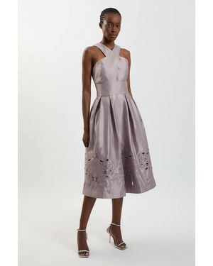 Karen Millen Tailored Satin Cutwork Halter Midi Dress - Multicolour