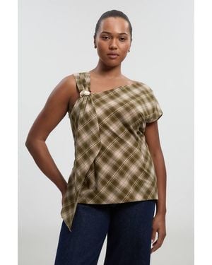 Karen Millen Plus Size Tailored Check Trim Detail Sleeveless Top - Green