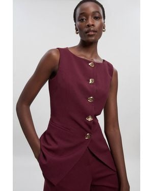 Karen Millen Compact Essential Button Detail Waistcoat - Red
