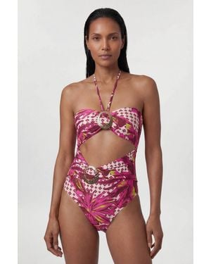 Karen Millen Tropical Metal Trim Detail Cut Out Swimsuit - White