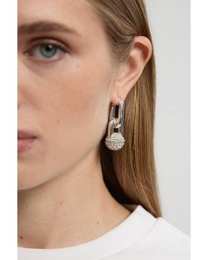 Karen Millen Chain Link Diamante Detail Drop Earrings - Natural