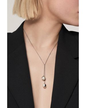 Karen Millen Tone Logo Pearl Double Drop Necklace - Black